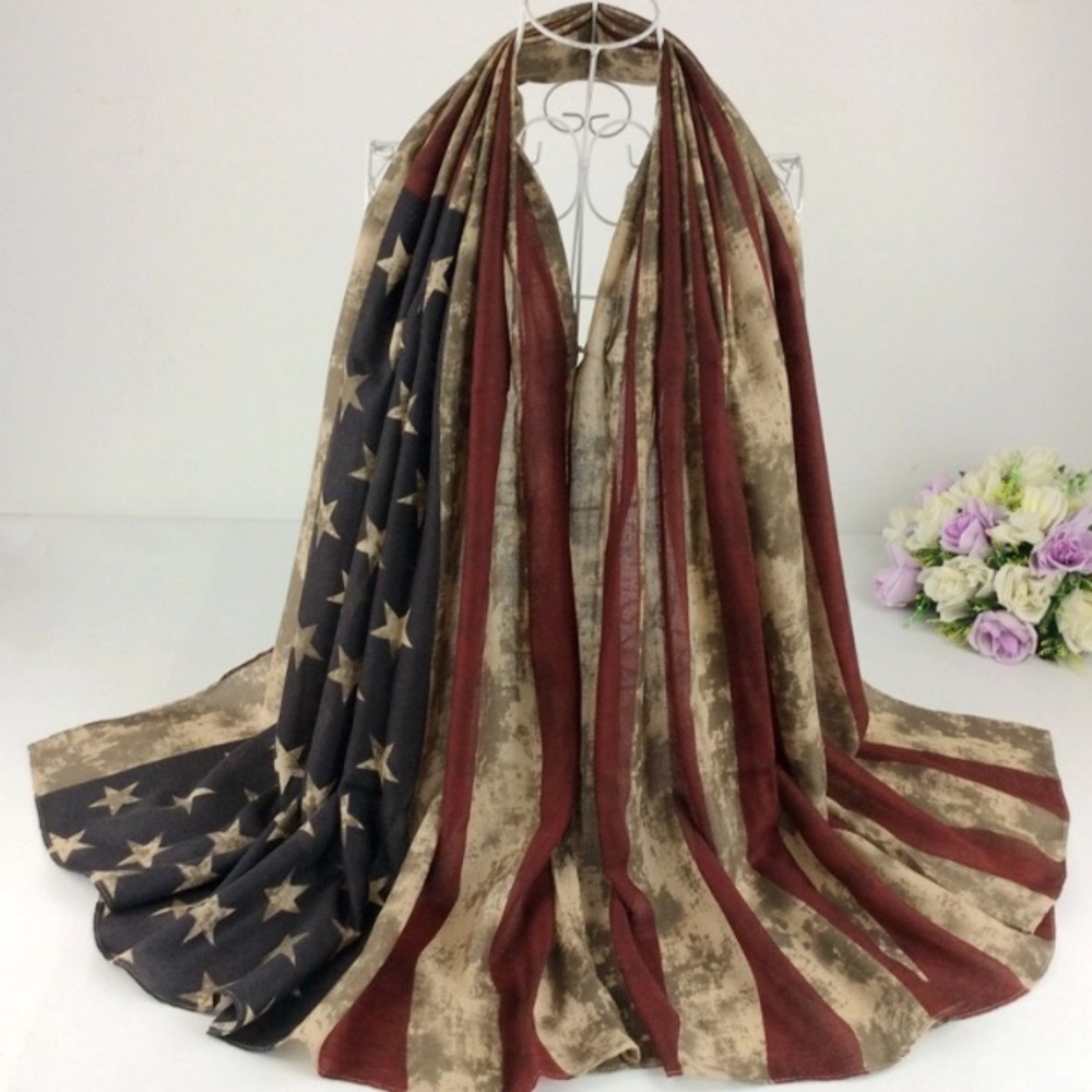 VINTAGE LARGE AMERICAN FLAG PASHMINA SCARF / WRAP
